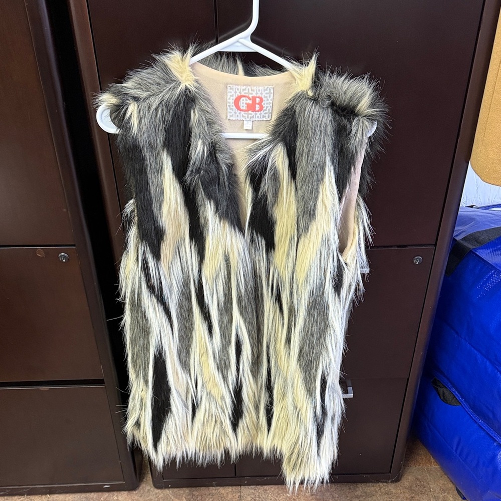 Gianni Bini Faux Fur Vest with Black and Cream Stripes size small